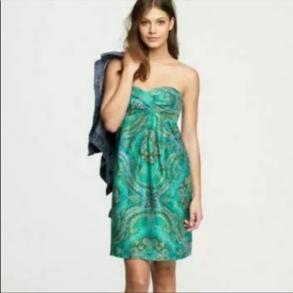 💋J. Crew sweetheart neckline strapless green silk dress💋